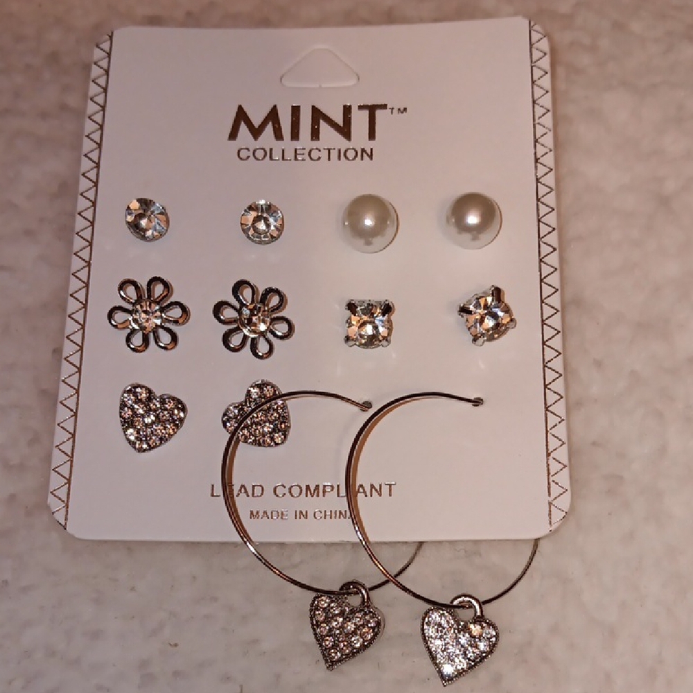 Mint Silver and White Earring Collection